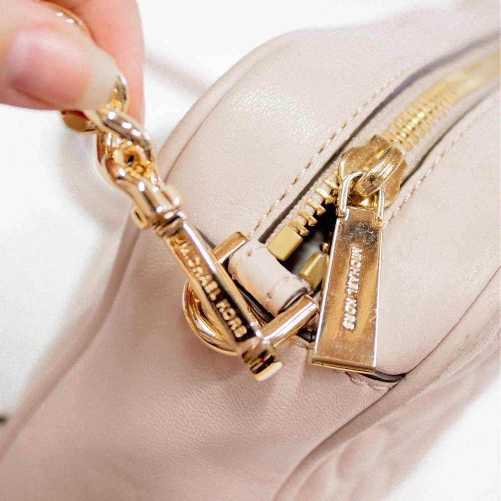 Michael Kors Quilted Floral Light Rose Gold Leather Camera Crossbody